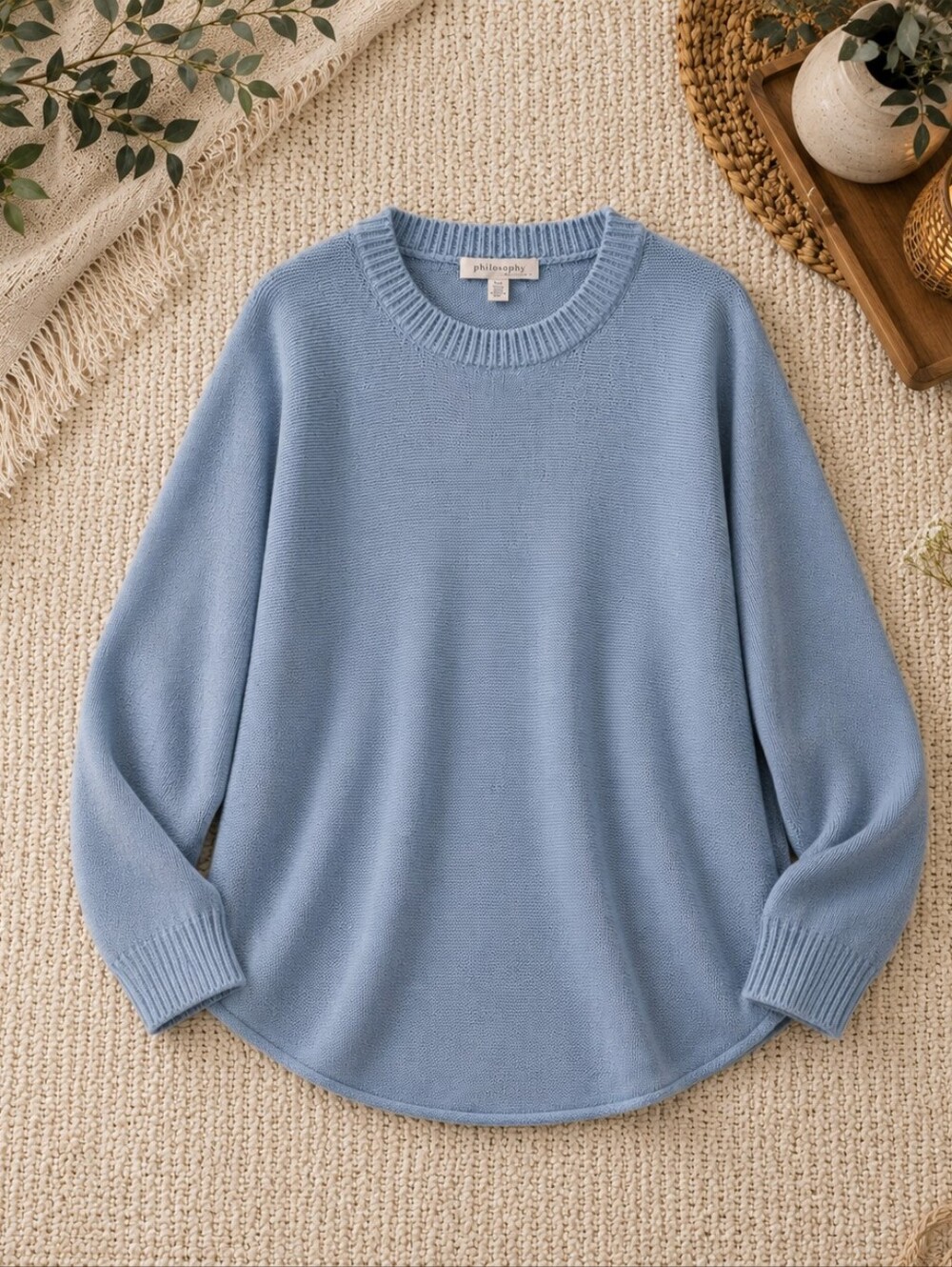 Philosophy 100% Cotton Dusty Blue Knit Sweater XL Lightweight Pullover